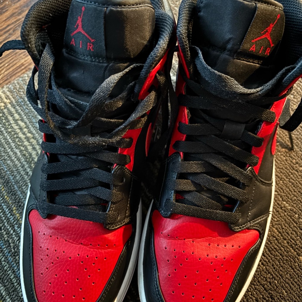 Jordan 1’s Men's Red and Black Sneakers Size 10.5
